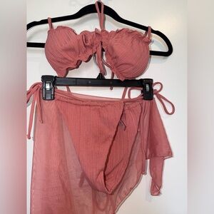 3 piece pink string bikini with sarong new without tags size medium